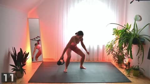 Squat hold with figure 8 demonstration with one kettlebell